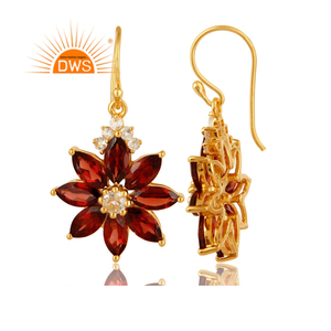 Boucles d'oreille pendantes en topaze naturelle, argent 925, grenat et blanc, pierres précieuses, jolies fleurs, vente en gros, tendance - Product Image 2