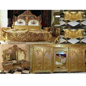 Conjunto de muebles de dormitorio dorados tallados a mano, conjunto de dormitorio de lujo tallado en oro real - Product Image 1