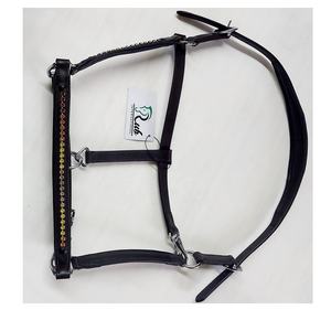 Brida de caballo de alta calidad, relleno de cuero suave genuino negro, latón macizo, variedad de colores, amarillo, naranja, rojo, nailon - Product Image 2