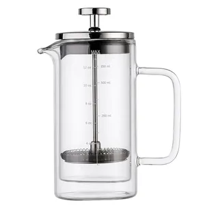 Hot Sale Colored Borosilicate Glass French Press Coffee Maker Tea Press Pot Glass Coffee Mug Plunger Cafetiere for Home