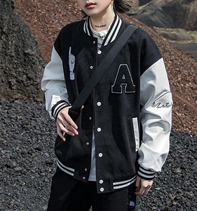 Chaqueta Letterman bordada personalizada al por mayor | Chaqueta universitaria con mangas de cuero PU de cuerpo de lana para hombres y mujeres OEM - Product Image 2