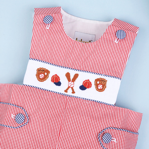 Combinaison courte en coton pour bébé garçon, style baseball, smockée, boutons pression, printemps, 100% coton, vêtements pour enfants ODM OEM - BB1729 - Product Image 3