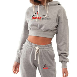 Sweat à capuche court en molleton pour femme, haut décontracté, de couleur grise, fait avec du molleton, été - Product Image 1