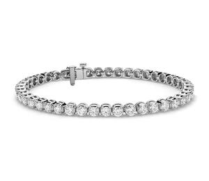 Bracelet tennis en or blanc 14 carats, simple, élégant, véritable diamant rond naturel, pour femmes, accessoires - Product Image 1