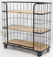 Carrito de Servicio de Cocina de Diseño Antiguo con Estructura de Hierro y Madera de Mango Sólida, Ruedas Móviles, Uso en Hogar, Hotel, Restaurante, Duradero y de Alta Calidad
