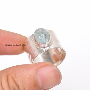 Aquamarine แหวนเงินวงแหวนเงินแท้925แหวนพลอย - Product Image 3