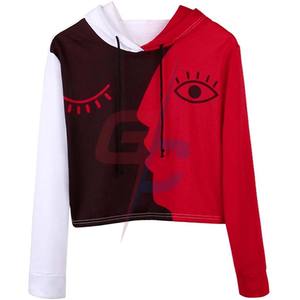 Hauts courts pour femmes, sweat-shirt à capuche avec imprimé du visage, en Patchwork, hauts à manches longues - Product Image 5