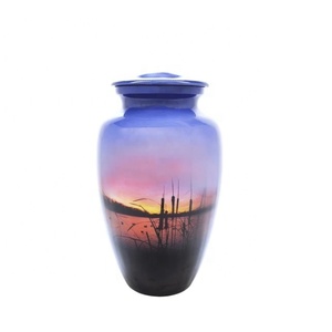 <b>SUNRISE</b> on <b>the</b> WATER SITTING DUCKS THEME CREMATION URN Solid Metal Handcrafted Cremation Urn for Funerals Coffin Type - Product Image 1