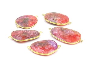 Forme naturelle Eau Citron Naturel Multi Pierres Précieuses Fait à la Main Plaqué Or Bijoux Double Bail Lunette Boho Connecteur - Product Image 2