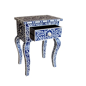Table de chevet en bois décorative pour maison moderne Table de chevet design en incrustation d'os gravée à la main - Product Image 1