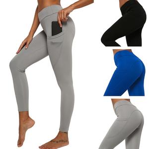 High Quality Premium Sweat Proof Polyester Spandex Shiny Tummy Control Butt Scrunch Sports Workout Tights <b>Leggings</b> For Women - Product Image 3
