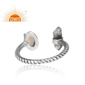 Anillo de banda abierta de plata de ley sólida con diamante Herkimer de ópalo etíope, joyería de piedras preciosas, Colección delicada - Product Image 4