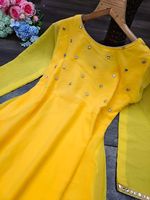 Robe Anarkali jaune à miroir pour femmes, tunique de travail, avec respirateur Dupatta, prêt à porter, nouvelle collection