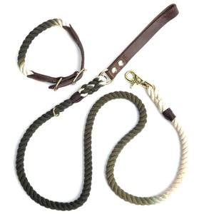 Conjunto de Correa y Collar de cuero para perro, Correa y Collar de cuero de grano completo Cognac, hechos en Canadá, correa para perro de 5 pies - Product Image 1