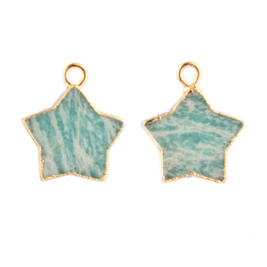 Amazonite ธรรมชาติตัวเชื่อมต่อรูปดาว12มม. จี้ทองเหลืองชุบทองไฟฟ้าแฮนด์เมด DIY ตัวเชื่อมต่อเครื่องประดับประกันตัวเดียว - Product Image 1