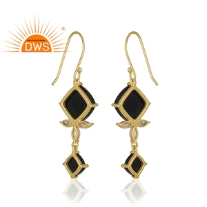 Zircon <b>Black</b> Onyx Gemstone <b>Earrings</b> 14k Gold Plated Jewelry Indian Sterling Silver Designer <b>Dangle</b> <b>Earrings</b> Wholesale - Product Image 3