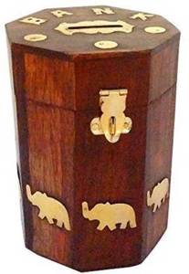 ทองเหลืองติดตั้งธนาคารเงินไม้สำหรับเด็กตกแต่งบ้านไม้หัตถกรรมเงินธนาคารผู้ผลิตอินเดีย - Product Image 5