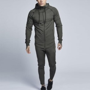 High Quality Raglan Sleeve Slim Fit Track Suit With Drawstring Hoodie & Full Front Zip Men's Sweat Suit For Jogging - Product Image 3