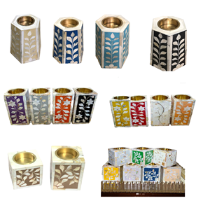 Ensemble de bougeoirs pour brûleur d'encens en nacre de qualité standard Brûleur Bakhoor en incrustation d'os du fabricant indien - Product Image 1