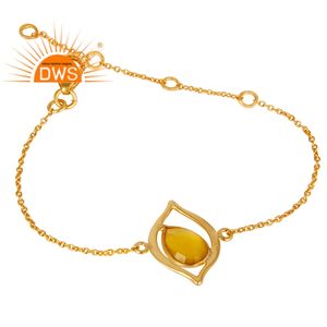 Devil Eye Design Yellow Chalcedony Gemstone Bracelet <b>Indian</b> Gold Plated Sterling <b>Silver</b> Chain Bracelet Jewelry Supplier - Product Image 2