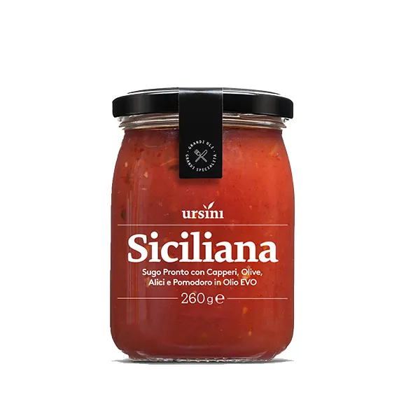 Ursini-Salsa Siciliana con tomate, anchoas, aceitunas y capas, 260 g
