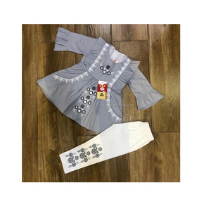 Latest Casual Frock Design for Baby Girl Cotton Poplin Shirt with Fancy Design Lycraa Jersey Trouser - Product Image 1