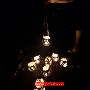 Vietnam Carved Coconut Shell Tealight <b>Candlestick</b> Holder <b>Silver</b> Metal Hanging Home Decoration for Christmas - Product Image 3