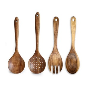 Ensemble de cuillères de cuisine de qualité supérieure, faites à la main, en bois brun, pour cuisiner et servir, par Home Arts - Product Image 5
