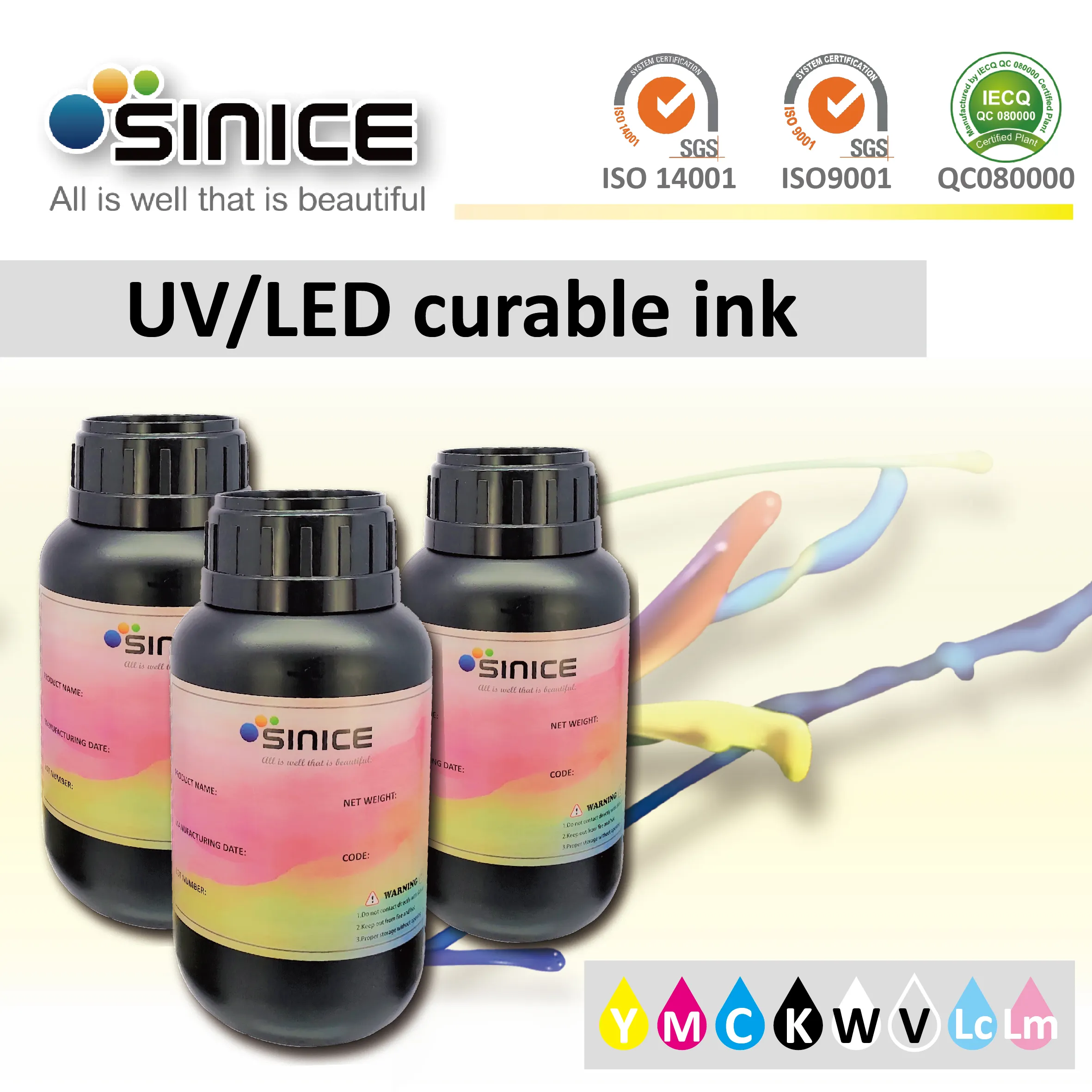 Taiwan Quality 8 colors LED UV printing ink Hard/Soft ink