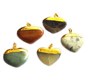 Top vente pierre naturelle semi-précieuse pierre assortie coeur pendentifs galvanisés pendentif coeur gonflé - Product Image 1