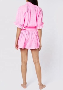 Vestido de manga abombada con borde festoneado para mujer, Túnica versátil de color rosa neón, Ric Rac, bordado de pollo, superventas, 2022 - Product Image 2