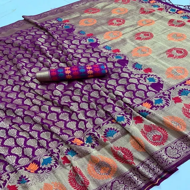 Saree zari puro macio tecelagem de seda com blusa