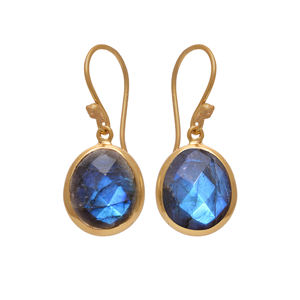 Handmade <b>Fine</b> Jewelry Gold Plated Solid 925 Sterling Silver Labradorite Gemstone <b>Dangle</b> <b>Earrings</b> Trendy Wedding Party Gift Casa - Product Image 1