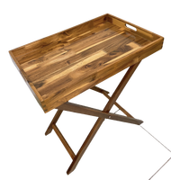 Plateau TV en bois d'acacia, table d'appoint amovible, bureau pour ordinateur portable avec sac de rangement, table de canapé, facile à assembler, respectueux de l'environnement
