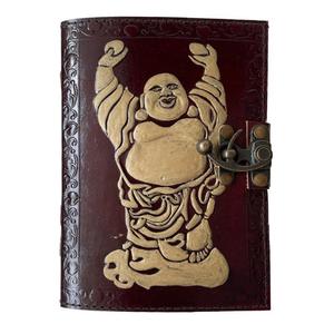 Journal en cuir véritable fait à la main Grimoire Bouddha riant Design Wiccan Pages en coton Journal de carnet de notes avec serrure en laiton Antique C - Product Image 3