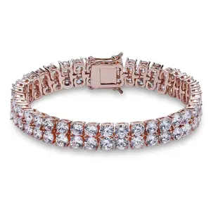 Pulsera de Zirconia cúbica AAA para hombre y mujer, brazalete de Zirconia cúbica, Zirconia, circonita, zirconita, zirconita, circón, 2 filas, estilo Hip-Hop, tenis, ostentoso, 10m