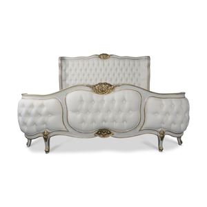 Cama de matrimonio de estilo contemporáneo de lujo francés en cama de madera tallada de madera maciza blanca y dorada - Product Image 1