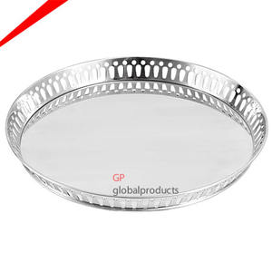Plateau de service martelé en métal et à poignées, 1 pièce, nouveau design moderne, plateau rond en noir pur avec feuilles dorées, pour décor, ramadan - Product Image 3
