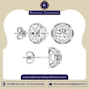 Pendientes de diamantes clásicos de oro blanco de 10 quilates hechos a mano diseñados por el fabricante Estilo de belleza pura - Product Image 3