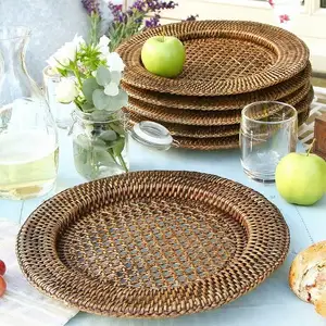 Tay Dệt Mây Placemat Lõm/Wicker Charger Tấm Từ Việt Nam