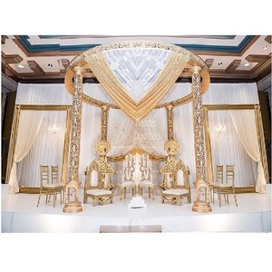 Magnífico Mandap Dorado para Bodas, Decoración de Mandap de Fibra para Bodas Indias en EE. UU., Decoración de Mandap Moderna y Lujosa para Bodas en Australia - Product Image 1