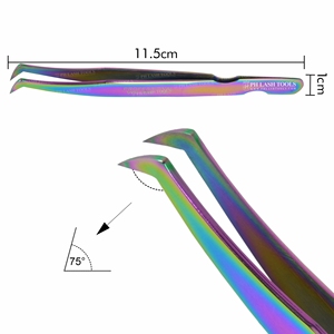 Multi Color Wide Tip 75deg Tweezer for Eyelash Extensions with Your Own Logo, Base Cut Design Eyelash Tweezer Private Label - Product Image 5