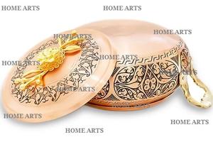 Plat de service en cuivre au design unique avec poignées design Plat de service de forme ronde de qualité supérieure en vrac - Product Image 4