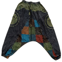 Pantalon cargo d'été pour femme, style bohème hippie hip-hop, en toile délavée avec patchwork, taille élastique, plissé, 100% coton respirant