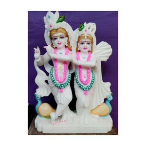 Estatua de Krishna Radha, mármol blanco pulido - Product Image 1