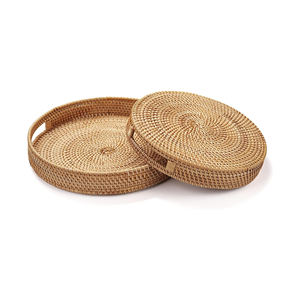 Plateau en rotin élégant de style japonais. Fabrication au Vietnam, plateaux de service en rotin rond naturel pour la décoration de la maison, restaurant - Product Image 3