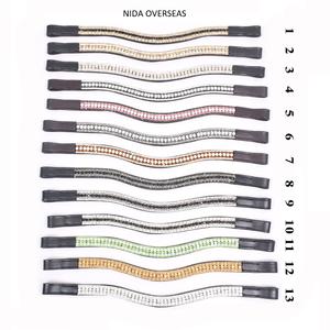 Browbands en cristal à cinq rangées de qualité supérieure équipement de cheval en cuir teint à tambour végétal - Product Image 1