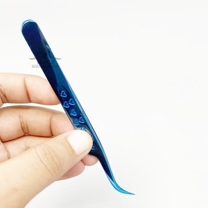 Coeur Conception En Acier Inoxydable Haut Applicateur Bleu Plasma Volume Extension De Cils Pince À Épiler Fournitures De Beauté - Product Image 2