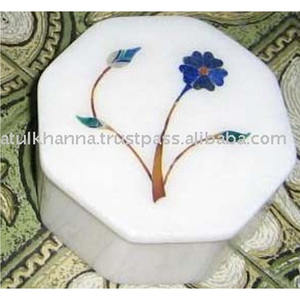 Boîtes en marbre blanc indien incrustées en forme octogonale - Product Image 1