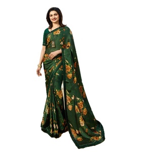 Vêtement Ethnique Indien Pakistanais Saree Femmes Porter Conception Dentelle Bordure Soie Imprimé Sari Fête Porter Mariage Festival Surat Vente En Gros Ethnique - Product Image 6